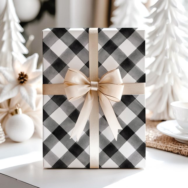 Svartvit vattenfärg, Mönster med vitfyllning Presentpapper (Skapare uppladdad)