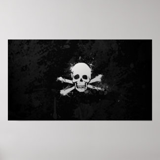 Svartvit vattenfärg Pirat Skull Flagga Poster