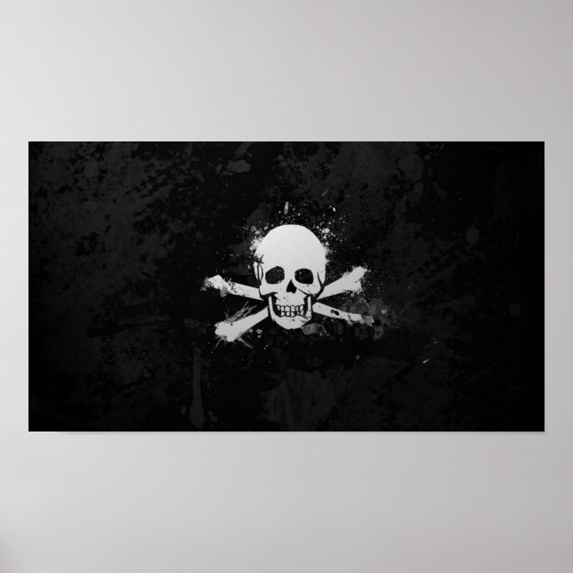 Svartvit vattenfärg Pirat Skull Flagga Poster (Framsidan)