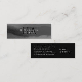 Svartvit vattenfärg Vågigt Abstrakt Monogram Mini Visitkort