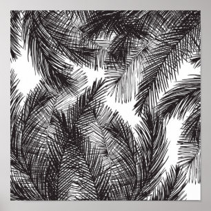 Svartvit vattenfärgad hand målad handflatan träd poster