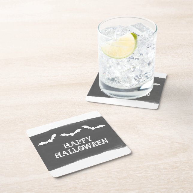 Svartvit vattenfärgsfärg, Fladdermöss Halloween Underlägg Papper Kvadrat (Insitu)