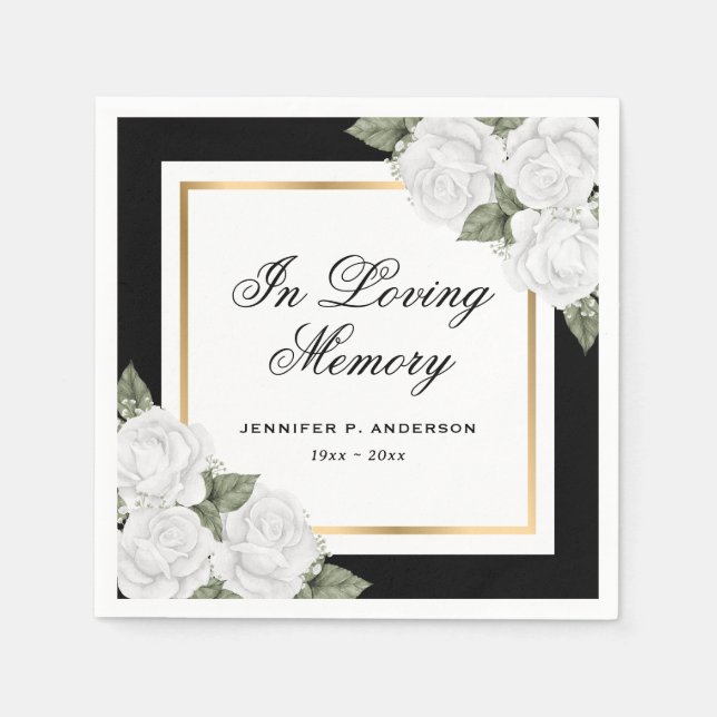 Svartvit vattenfärgsminne för Guld, Blommigt,, beg Pappersservett (Framsidan)