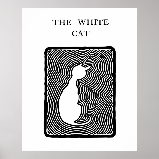 Svartvit vektorkonst Vitt katt Poster (Framsidan)