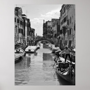 Svartvit Venedig kanalaffisch Poster