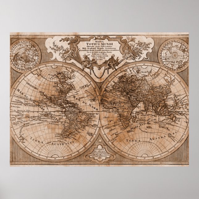 Svartvit version av de L'Isle World Map Poster (Framsidan)