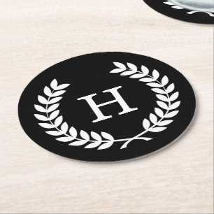 Svartvit vete, Laurel, utandning Monogram Underlägg Papper Rund