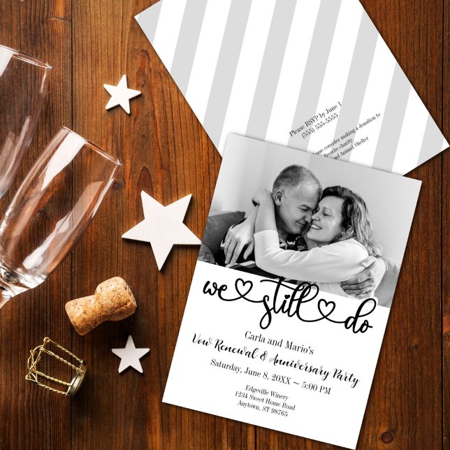 Svartvit Vi gör fortfarande Vow-förnyelse/årsdag Inbjudningar (Black and White We Still Do Vow Renewal/Anniversary Invitation)
