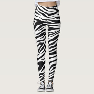 Svartvit Vild Zebra ränder Mönster Leggings