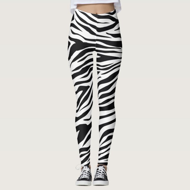 Svartvit Vild Zebra ränder Mönster Leggings (Framsida)