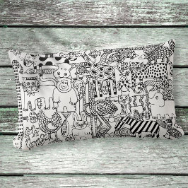 Svartvit Vilda djur Hand plockade Art Lumbarkudde