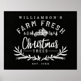 Svartvit vintage bil Julgran-leverans Poster