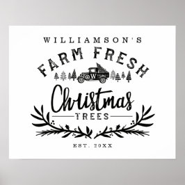 Svartvit vintage bil Julgran-leverans Poster