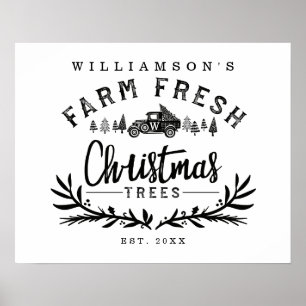 Svartvit vintage bil Julgran-leverans Poster