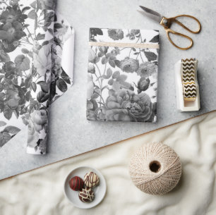 Svartvit Vintage, Blommigt Presentpapper