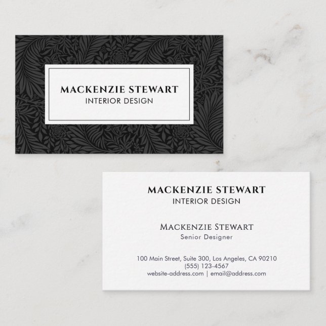 Svartvit Vintage Botanisk Professionell Visitkort (Fram/baksida)
