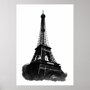 Svartvit Vintage Eiffel Torn Paris Travel Poster