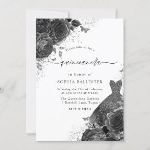 Svartvit Vintage Elegant Quinceanera Party Inbjudningar