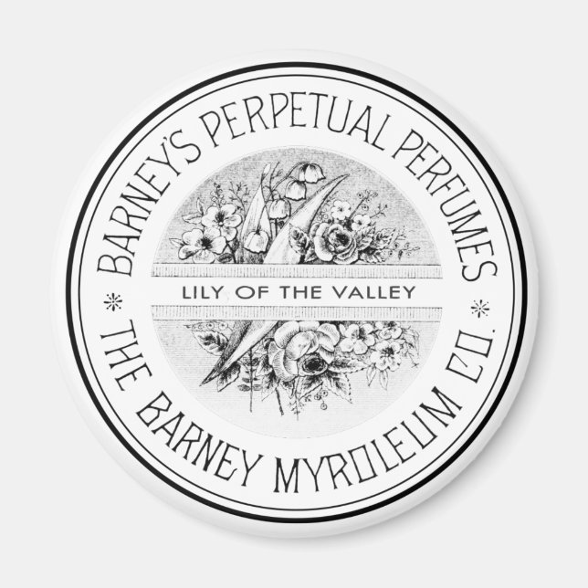 Svartvit Vintage Ephemera Parfym Magnet (Framsidan)