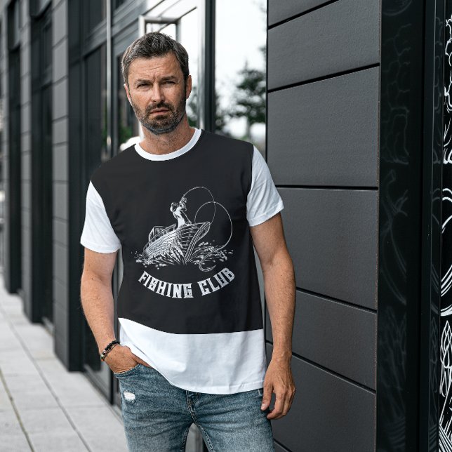 Svartvit Vintage Fiskare Klubb T Shirt (Skapare uppladdad)