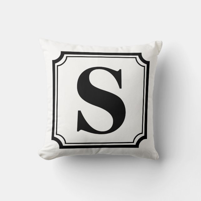 Svartvit Vintage Gräns Monogram Pillow Kudde (Framsida)