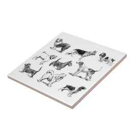 Svartvit Vintage Hundar Mönster Kakelplatta