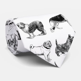 Svartvit Vintage Hundar Mönster Slips