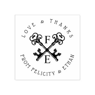 Svartvit Vintage Nyckel Vapensköld Frimärke Stämpel