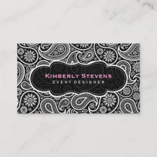 Svartvit Vintage Paisley Mönster Visitkort