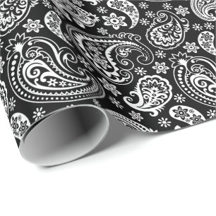 Svartvit Vintage Paisley Presentpapper