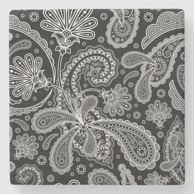 Svartvit Vintage Paisley Underlägg Sten (Framsidan)
