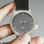 Svartvit Vintage Pappa Monogrammed bevakning Armbandsur<br><div class="desc">Lägg till initialer eller namn till detta med en vit romersk uppringning i vintage stil på en snyggt grått färgad-bakgrund</div>