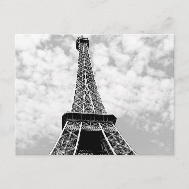 Svartvit Vintage Paris Eiffel Torn Vykort (Framsida)