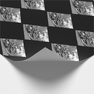 Svartvit Vintage Tåg-motor Presentpapper