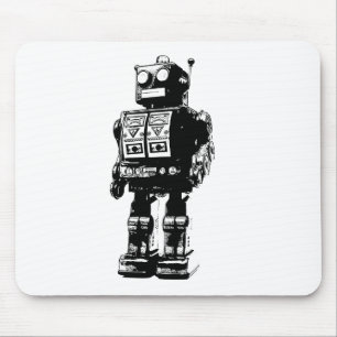 Svartvit vintagerobot musmatta
