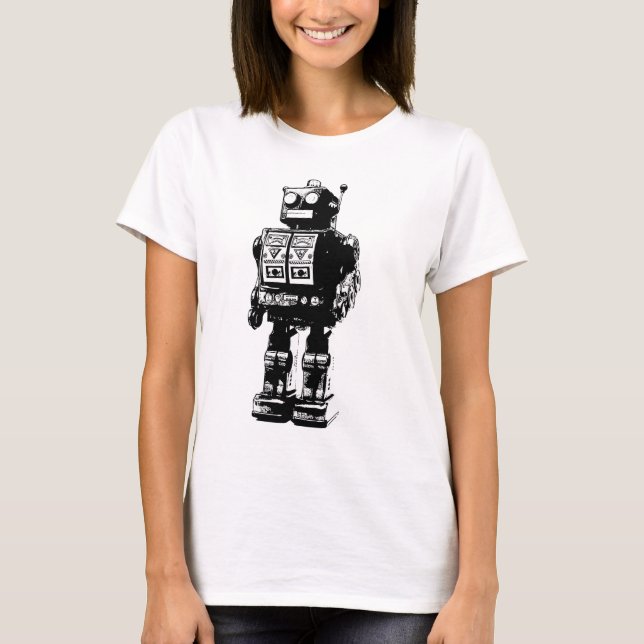 Svartvit vintagerobot t-shirt (Framsida)
