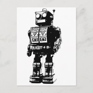 Svartvit vintagerobot vykort
