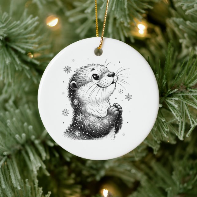 Svartvit vinter Otter Julgransprydnad Keramik (Träd)
