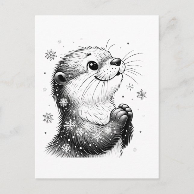 Svartvit vinter Otter Vykort (Framsida)