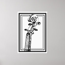 Svartvit violin Rulla med svarta konturer Canvastryck