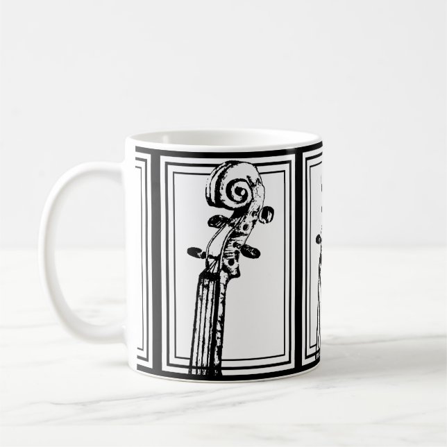 Svartvit violin Rulla med svarta konturer Kaffemugg (Vänster)