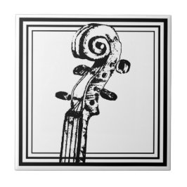 Svartvit violin Rulla med svarta konturer Kakelplatta