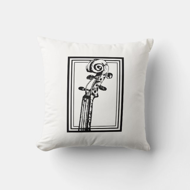 Svartvit violin Rulla med svarta konturer Kudde (Framsida)