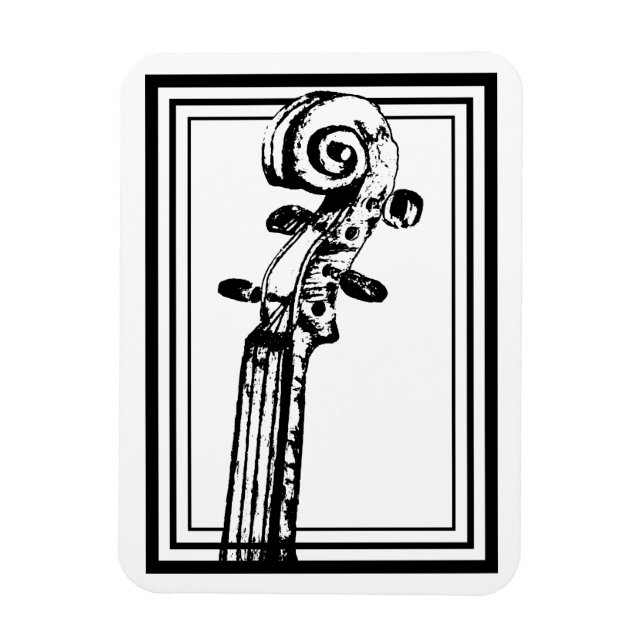 Svartvit violin Rulla med svarta konturer Magnet (Vertikal)