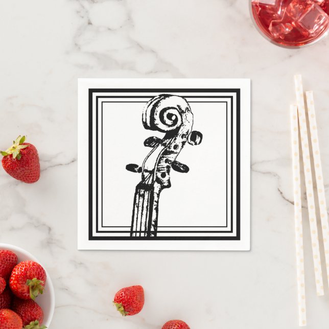 Svartvit violin Rulla med svarta konturer Pappersservett (Insitu)