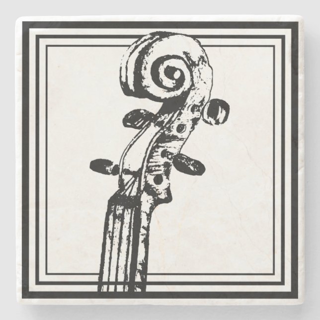 Svartvit violin Rulla med svarta konturer Stenunderlägg (Framsidan)