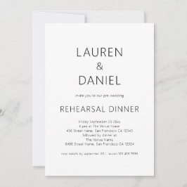 Svartvit vit Bröllop-repetitionsmiddag för enkel t Inbjudningar