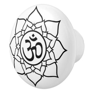 Svartvit, vit, keramisk dragning av Namaste Runda Knopp