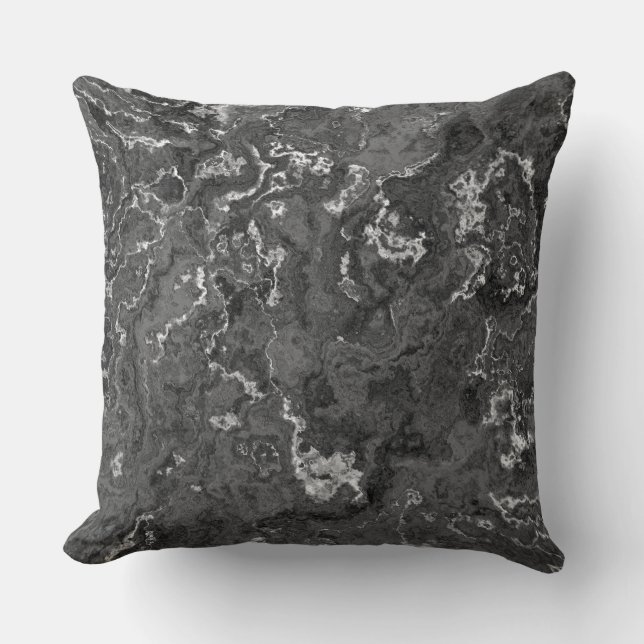 Svartvit, vit och Grått Marble-abstrakt Kudde (Framsida)