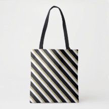 Svartvit, vit och Guld diagonal Rand Tote Bag